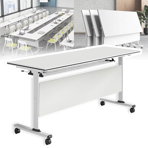 CGHAZLJ Mesa de Conferencia Plegable, Salas de conferencias Plegables, Salas de capacitación, Mesa de capacitación móvil abatible, con Ruedas, Mesa Rectangular Grande para reuniones y Semi