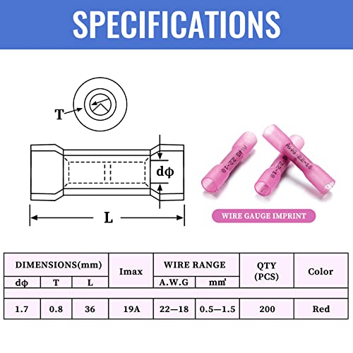 image for 200 PCS Heat Shrink Butt Connectors Qibaok Waterproof Insulated Electr