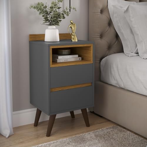 Mesa De Cabeceira Gaveteiro Retrô Com Nicho/Pés em Madeira / 2 Gavetas/Quar...