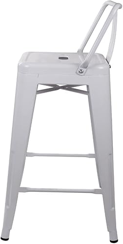 Vista 135 de GIA Taburete de metal con respaldo bajo de altura de mostrador de 24 pulgadas con asiento de cuero vegano, color plateado