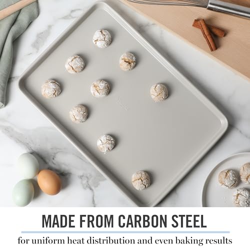 Image of Martha Stewart Gallen 15 x 10 Inch Nonstick Carbon Steel Cookie Sheet - Cool Grey, Durable Bakeware for Even Baking and Easy Cleanup