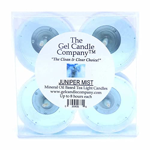 4 Pack Juniper Mist Scented Mineral Oil Based Up to 8 Hour Scented Tea Lights by The Gel Candle Company