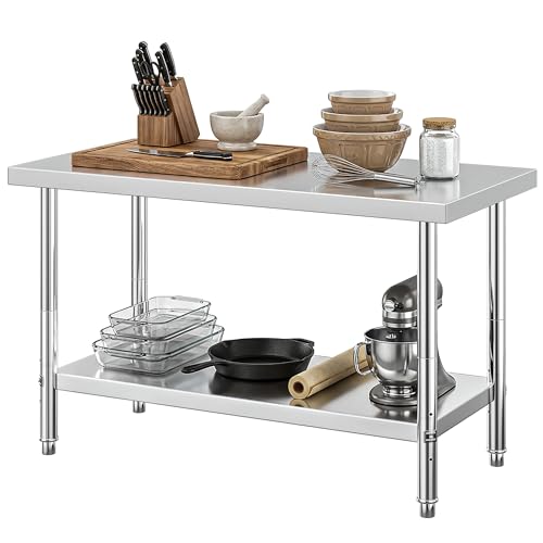 Image of DWVO 60x24in Stainless Steel Table with Adjustable Shelf | NSF Metal Prep Worktable for Kitchen Restaurant Hotel Garage Warehouse Home Commercial