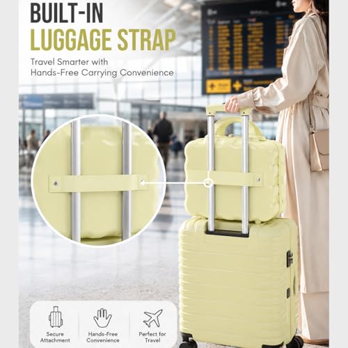 Image of Travel Makeup Case with Lock & Luggage Strap, ABS Hard Shell Cosmetic Vanity Case, Portable Makeup Organizer for Women, Beauty Storage Box for Makeup, Skincare & Toiletries (Cream Yellow, MODEL1)