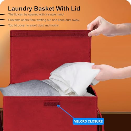 Image of LAXIS 75L Laundry Bag for Clothes with Lid, Large Dirty Clothes Laundry Basket & Cloth Storage Bin, Used Clothes Organizer, Multipurpose Laundry Basket for Bedroom & Bathroom - Red