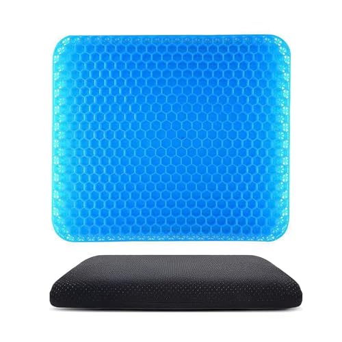 Quorlis Gel Seat Cushion – Double Thick Honeycomb Cushion with Breathable Design & Non-Slip Cover, Ergonomic Gel Cushions for Sitting Relief for Office Chair, Car, Home & Wheelchair (40x35cm)
