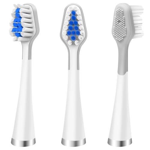 3-Count Toothbrush Replacement Heads Compatible with Watepik Complete Care 5.0/9.0 (CC-01/WP-861) with Tongue Scraper STRB-3WW