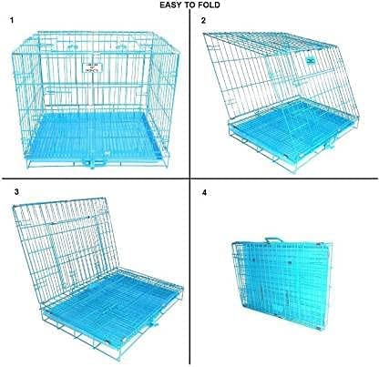 Image of Dog Trust Folding Metal Dog Cage with Paw Protector Easy to Move with Removable Tray Suitable for Small Puppy (24 Inch Blue Cage)