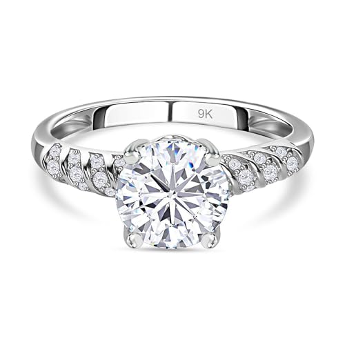 Image of TJC Moissanite Solitaire Ring for Women in 9ct White Gold Size M Prong Setting Gift for Her Wife Wedding Anniversary Engagement Metal Wt. 2.35 Grams
