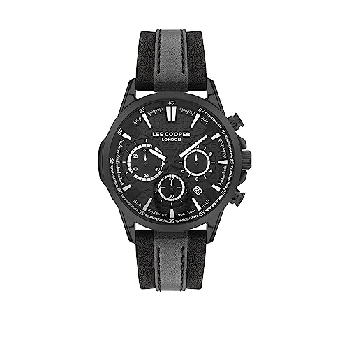 Lee Cooper LC07493.652 - Reloj de cuarzo para hombre, pantalla multifunción y correa de piel, color negro y gris, Gris, Clásico Lee Cooper LC07493.652 - Reloj de cuarzo para hombre, pantalla multifunción y correa de piel, color negro y gris, Gris, Clásico