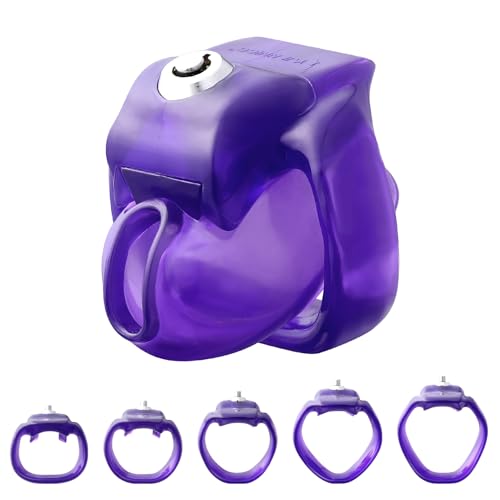Image of HTV5 Resin Chastity Cage, 5 Wide Comfort Rings Click&Lock Lock for Men, Adult Sex Toy (Purple, Nub)