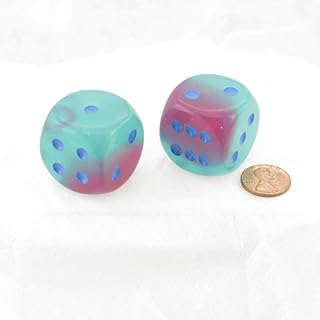 Gel Green and Pink Gemini Luminary Dice with Blue Pips 30mm (1.18in) D6 Pack of 2 Wondertrail