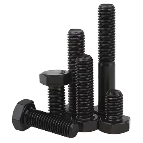 Image of M6-1.0 x 12mm Hex Head Screw Bolt, Carbon Steel Grade 8.8, Black Oxide Finish,Metric Thread, Hexagon Head Bolts for Hardware Furniture Machinery,30 PCS