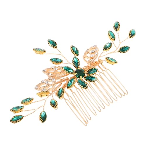 OATIPHO 古風新娘頭飾 緑色ヴィンテージ調 ラインストーン装飾 ブライダルヘアコーム 結婚式用ヘアアクセサリー 花嫁と 向け