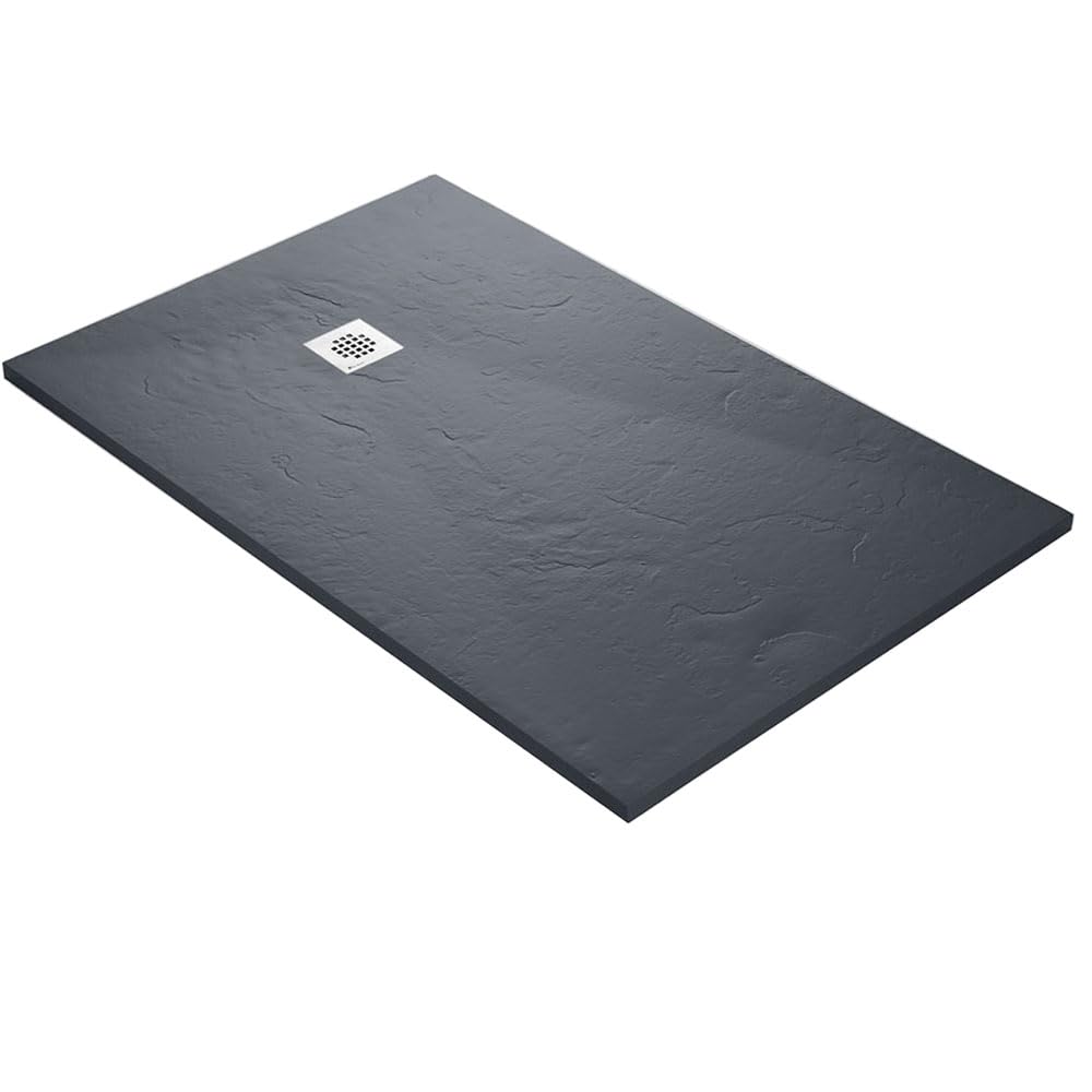Receveur de douche haute densité aspect ardoise - grille carrée (Gris, 140 x 90 cm)