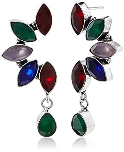 El Regalo Womens Latest Silver Plated Earrings with Stones Silver Vintage Flower Oxidized Earrings for Girls & Women (Multi Colored) (B085QN3KTV) Amazon Price History, Amazon Price Tracker