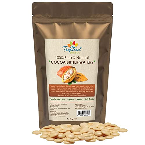 Unrefined Raw Cocoa Butter Wafers 8 Oz, 100% Natural Non-Deodorized, Organic Fair Trade Cacao Beans - Food Grade, Paleo, Keto Snacks, Vegan, Hair, Skin, Diy Chocolate Bars, Coffee, Smoothie Recipes #TOP3