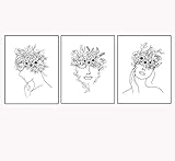 Minimalist Art Prints, Woman Line Art, Drawing Wall Decor, Black and White, Simple Line Poster, Floral Line Art, Girl Face, Set of 3 Prints - 8x10 inch - No Frame