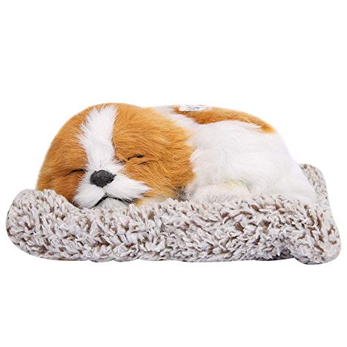 Image of MAHALRAJ Sleeping Dog Stuffed Toy - Sleeping Cute Dog for Car Auto Dashboard and Home Decor | Cute Car Interior Toy, Sleeping Puppy Brown & White Stuffed Toy - Size - (26cm X 18cm)