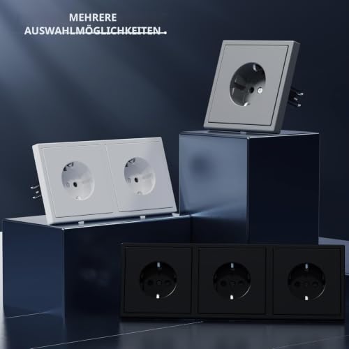 BSEED Schuko Mehrfachsteckdose Unterputz, Wandsteckdose 16Amp mit PC Rahmen, Vierfach Steckdose mit Krallen, 4 Fach Grau – Ansicht 6