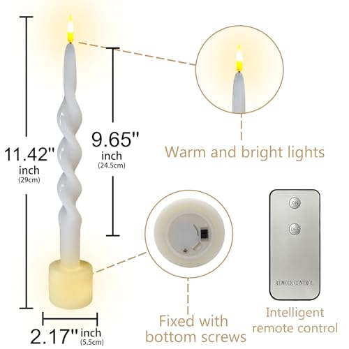 Image of Spiral Taper Candle LED Candlesticks, 10inches Flameless Tapered Candles Battery Candle Sticks Remote Twisted Candlestick for Dinner Holiday Wedding Party Housewarming-1D