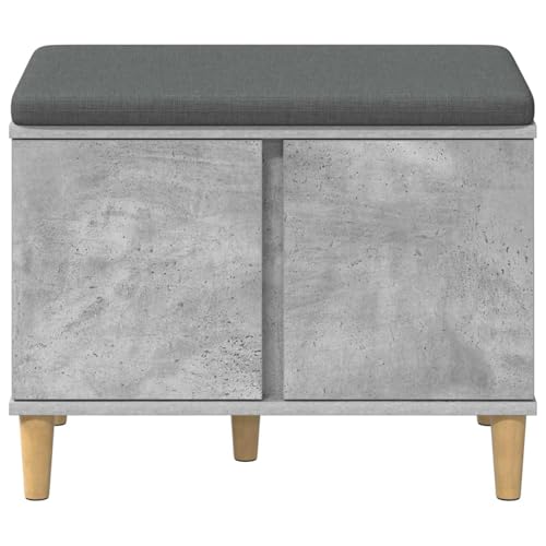 Banco de pasillo gris 60cm con cojín y gran almacenaje de madera 6
