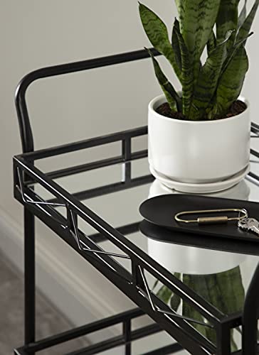 Image of Kate and Laurel Ketia Modern Metal Bar Cart; 23 x 13 x 34; Black; Glamorous Three Tier Bar Cart for Display and Storage