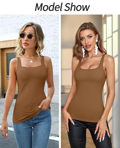 Image of V FOR CITY Women's Cotton Tank Top with Unpadded Shelf Bra Adjustable Wide Strap Camisole Summer Basic Udershirts