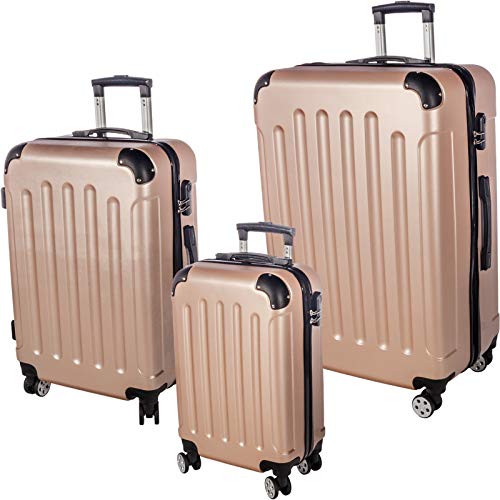 Preisvergleich Produktbild Smartfox 3-teiliges Set Hartschalenkoffer Trolley Rollkoffer Reisekoffer Gepäck mit Zahlenschloss und 4 Zwillingsrollen Größe L / M / XL in Champagner