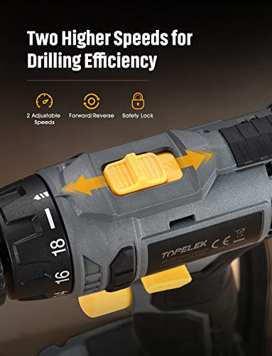 TOPELEK Cordless Drill, Power Drill 20V MAX Lithium-Ion Cordless Drill/Driver Set