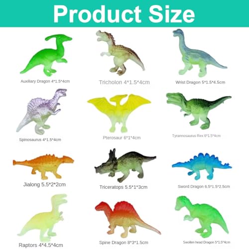 AOEVUIR 12 Pcs Figurines de Dinosaures Lumineux pour fête Brillent dans l'obscurité Mini Figurines réalistes pour garçons et Filles – vue 2