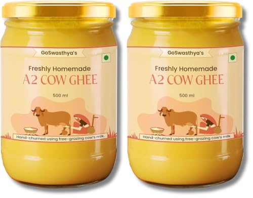 Image of GOSWASTHYA A2 Cow Desi Ghee|Curd-Churned| 100% Natural Ghee | Made with Bilona method |Traditional Ghee | Glass Jar (Pack of 2)