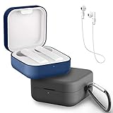 Yoowei [2-Pack] Funda Compatible con Xiaomi Air 2 SE y Mi True Wireless Earphones 2 Basic, 3in1 Protectora de Silicona Funda + Cable de Auriculares + Gancho de Msetal, Negro + Azul Medianoche