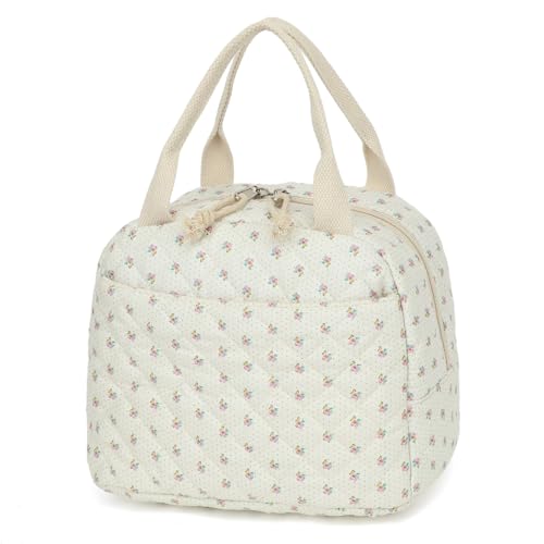 Insulated Quilted Beige Floral Lunch Bag 8.5L