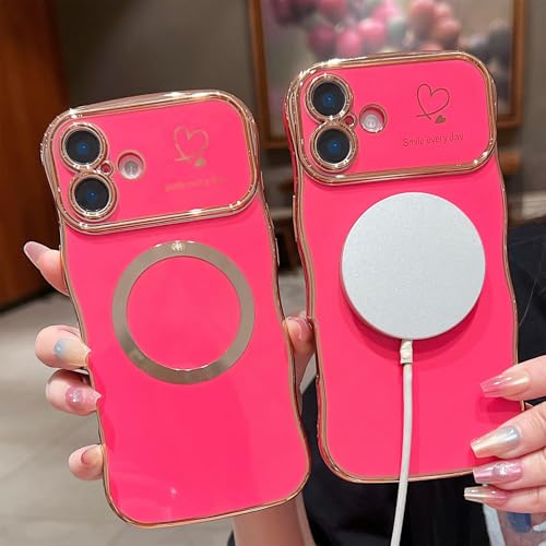 Coque iPhone 16 Plus MagSafe rose chic avec cadre ondulé