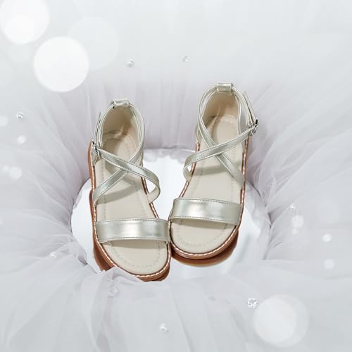 Image of ESTINE Toddler /Little Kid Girls Dress Cross Strappy Open Toe Sandals Princess Flats Summer Flower Girl Shoes