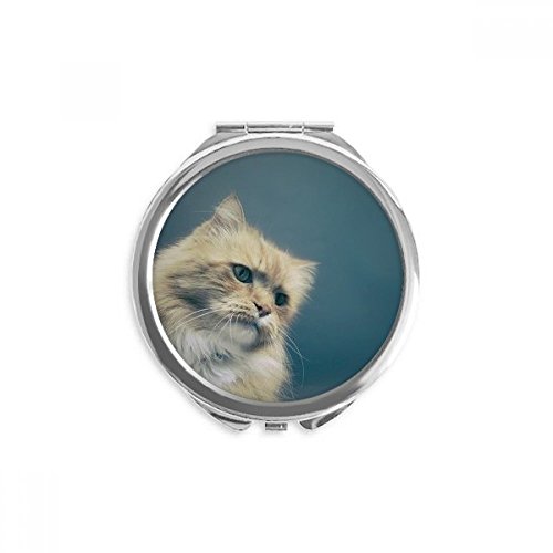 Miroir de poche chat bleu compact et petit miroir de maquillage portable rond