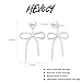 HEVOCY Pearl Bow Earrings for Women: Dainty Sterling Silver Earrings 14k Silver Plated Hypoallergenic Stud Bow Dangle Pearl Stud Earrings Cute Earrings Minimalist Silver Jewelry for Women Trendy