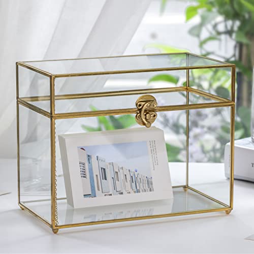 image for NCYP 25cm Glass Card Box Large Geometric Terrarium Gold Handmade Brass