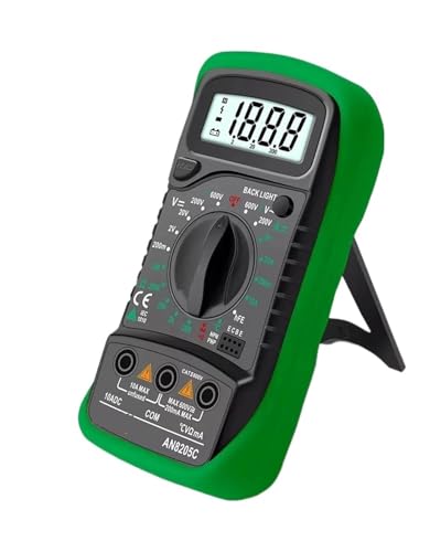 Probador de Condensadores, Multímetro Digital AN8205C con Rango automático y luz de Fondo, amperímetro CA/CC, voltímetro, ohmímetro, medidor portátil con termopar(AN8205C Green)
