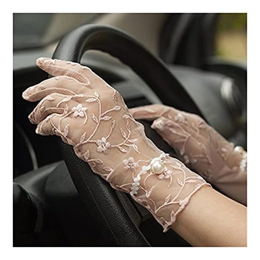 xczbb Solskyddshandskar sommar kvinnor kort solskydd UV halkfria körning spetshandskar full finger pekskärm eleganta damer ros klänning handskar (färg: 3)