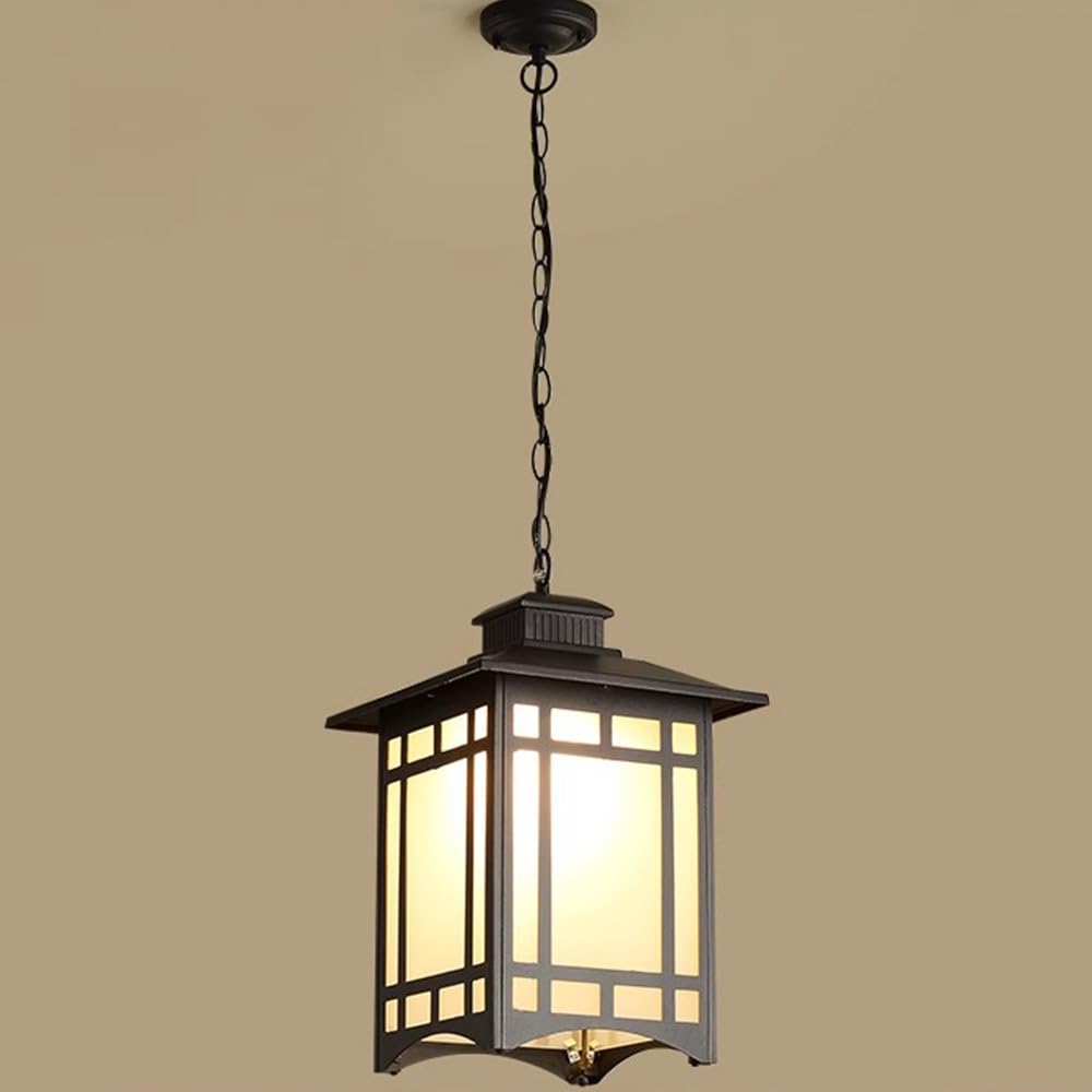 SYAXVOM Chinese Style Outdoor Waterproof Pendant Lights for Villa Decorative Lighting E27 Screw Mouth Hanging Chandelier with Retro Lantern Design Gate Courtyard and Corridor