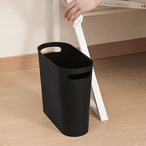 Image of rejomiik Small Trash Can, Slim Garbage Can Plastic Waste Basket with Handles 3.5 Gallon Container Bin for Narrow Spaces Bathroom, Bedroom, Kitchen, Office at Home, 2 Pack Black