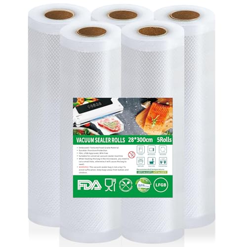 5 Rollos Bolsas Vacio Alimentos 28x300cm, Bolsas para Envasar al Vacio Alimentos, Conservación, Envasadora al Vacio, BPA Free, Sous, Vide