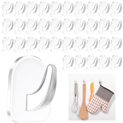 Scettar 36 Pack Clear Acrylic Adhesive Wall Hooks - 2kg Heavy Duty Transparent Sticky Hangers for Kitchen Bathroom Office & Garland Hanging