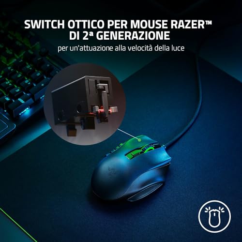 Naga X - Mouse da Gaming Ergonomico per MMO con 16 Pulsanti Programmabili (Switch Ottico per Mouse, Sensore Ottico Avanzato 5G, Chroma RGB, Cavo Speedflex) Nero - Mouse gaming - Immagine 3