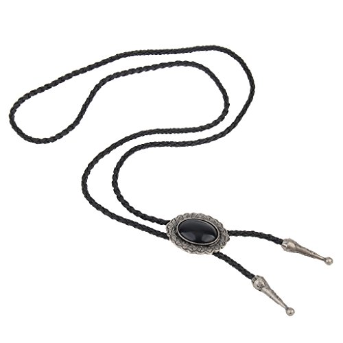 Image of Western Black Bolo Tie for Men and Women,Native American Leather Bolo Tie String