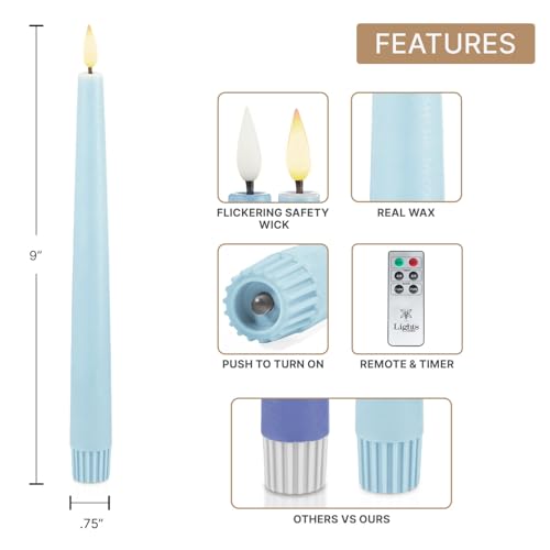 Image of LampLust Flameless Taper Candles with Remote, 9 Inch, 6 Pack Multicolor Pastel LED Candle Sticks, Flickering Flameless Candles for Baby Shower Decoration, Gender Reveal and Summer Table Decor