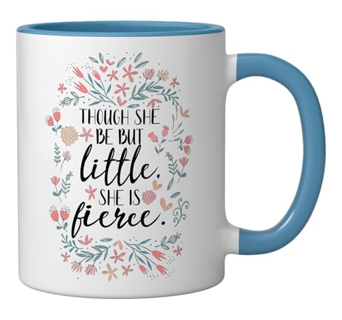 She Is Fierce Though She Be But Little Print Ceramic Mug, Blue/White by Shakespeare Words Book Worms Print - Used condition - Image 2