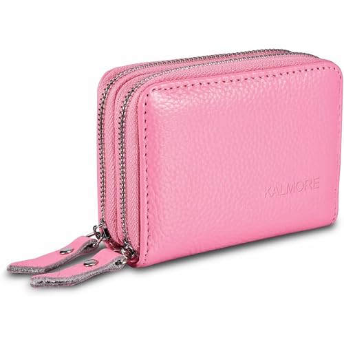 KALMORE Women's Genuine Leather RFID Secure Spacious Cute Zipper Card Wallet Small Purse